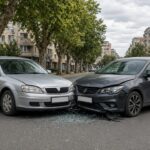 Dy vetura të dëmtuara pas një aksidenti në trafik në një rrugë të qytetit